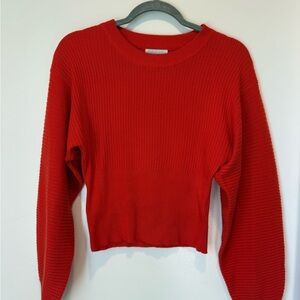 Pink Rose Red Ribbed Crewneck Sweater